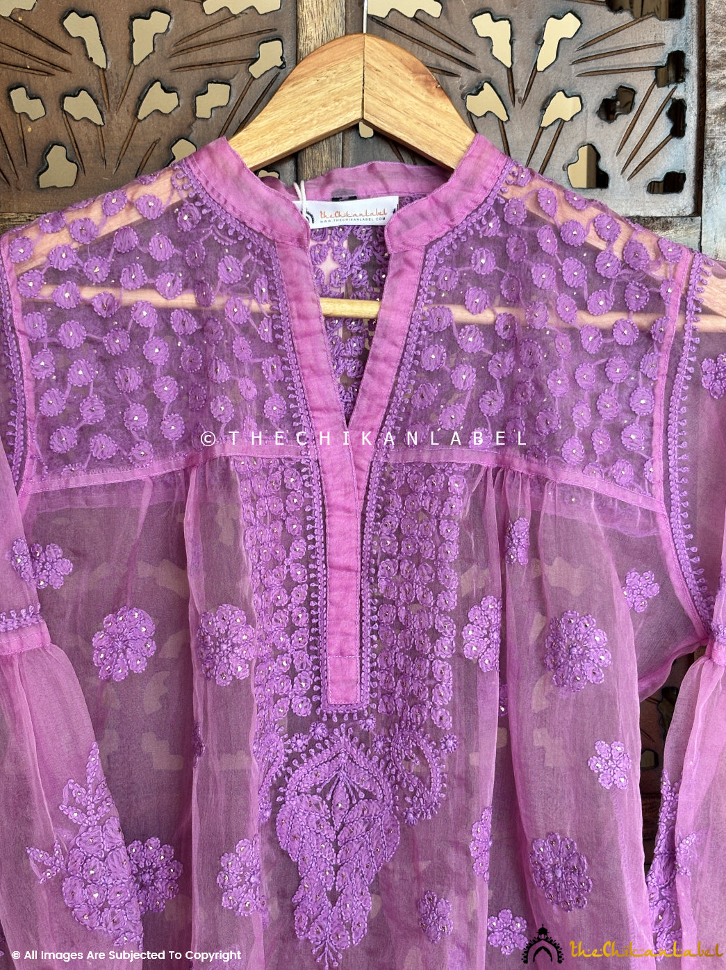 Lavender Aashna Organza Chikankari Shirt