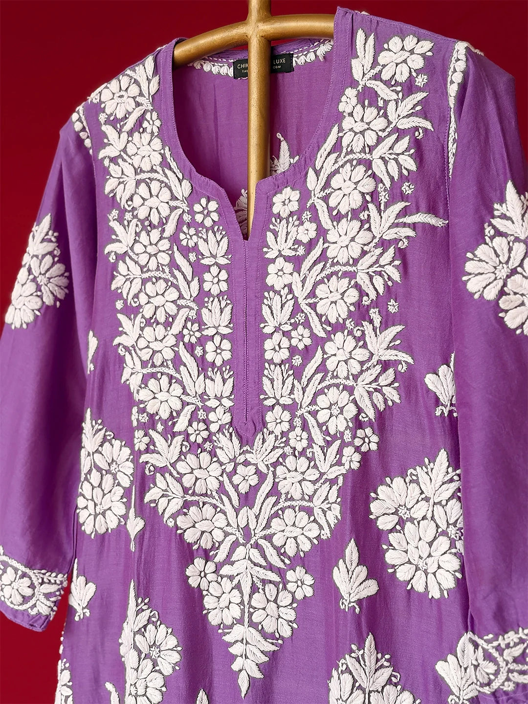 Uzma Chanderi Chikankari Kurta - Lavender