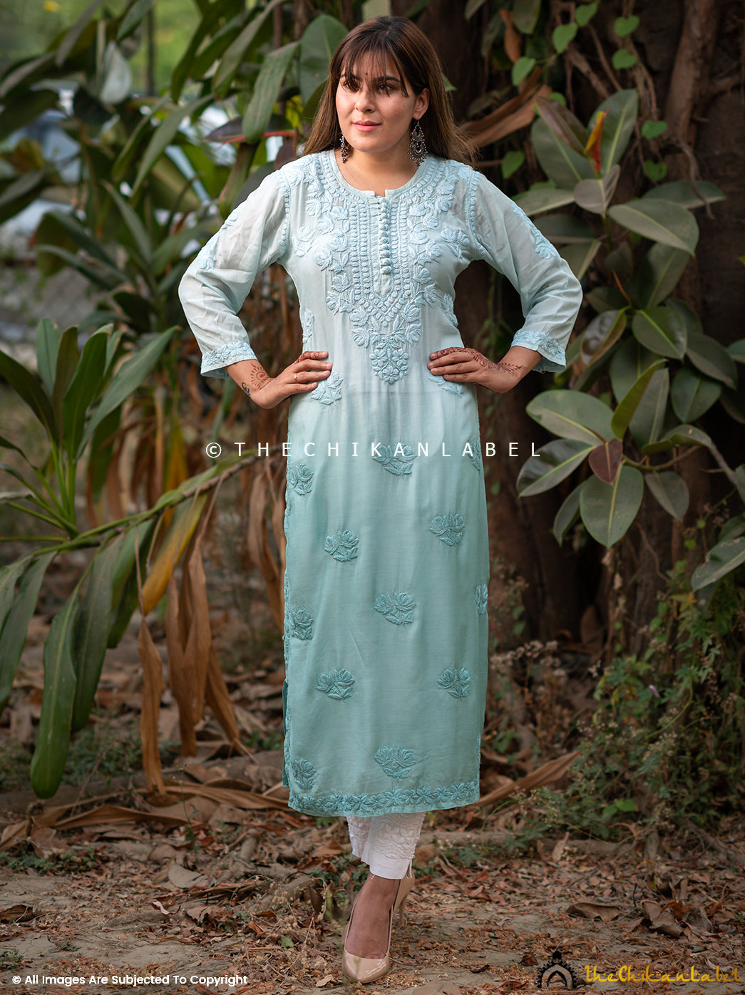 Sea Green Muslin Chikankari Straight Kurti