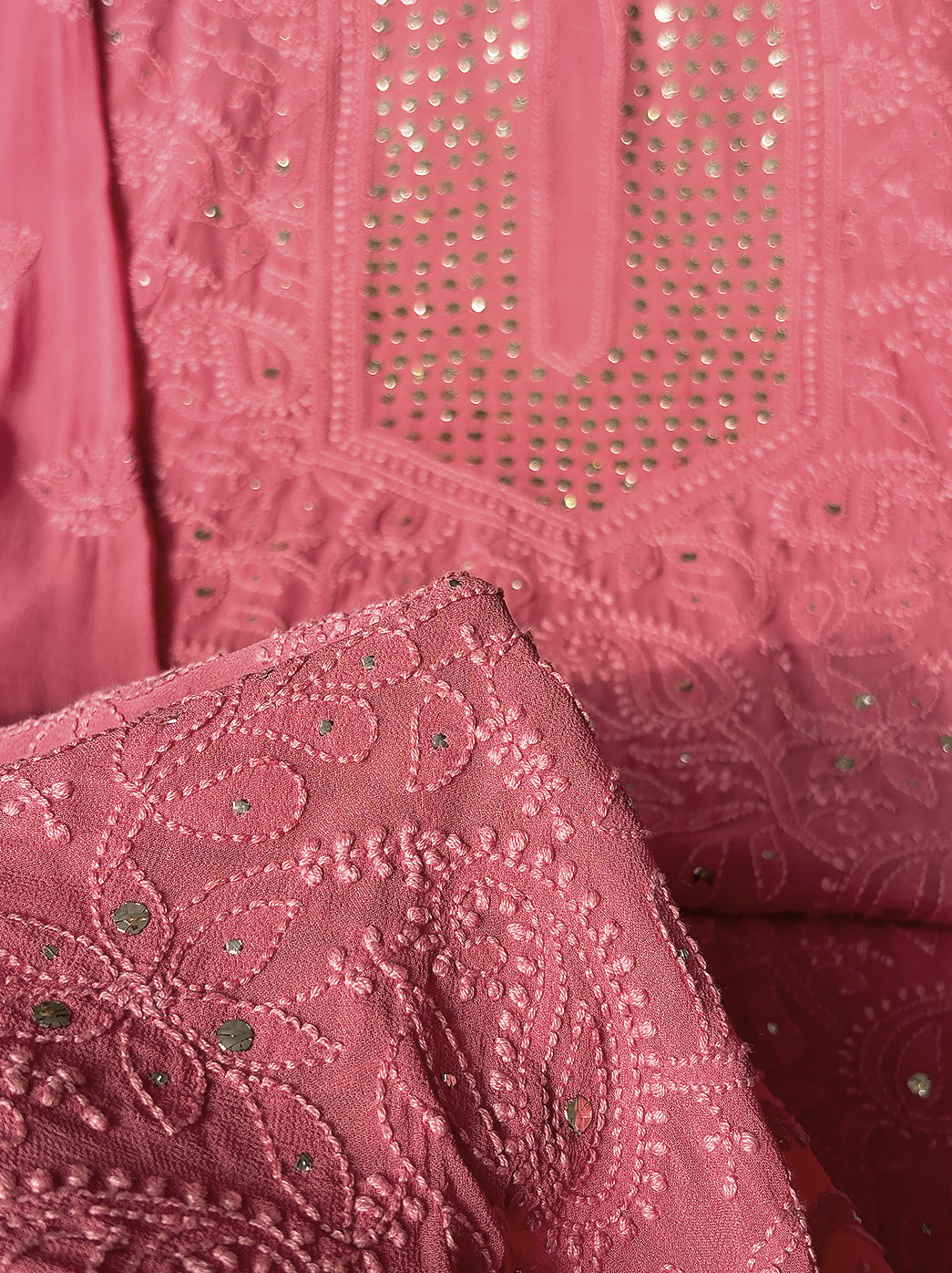 Coral Viscose Mukaish Chikankari Straight Kurti