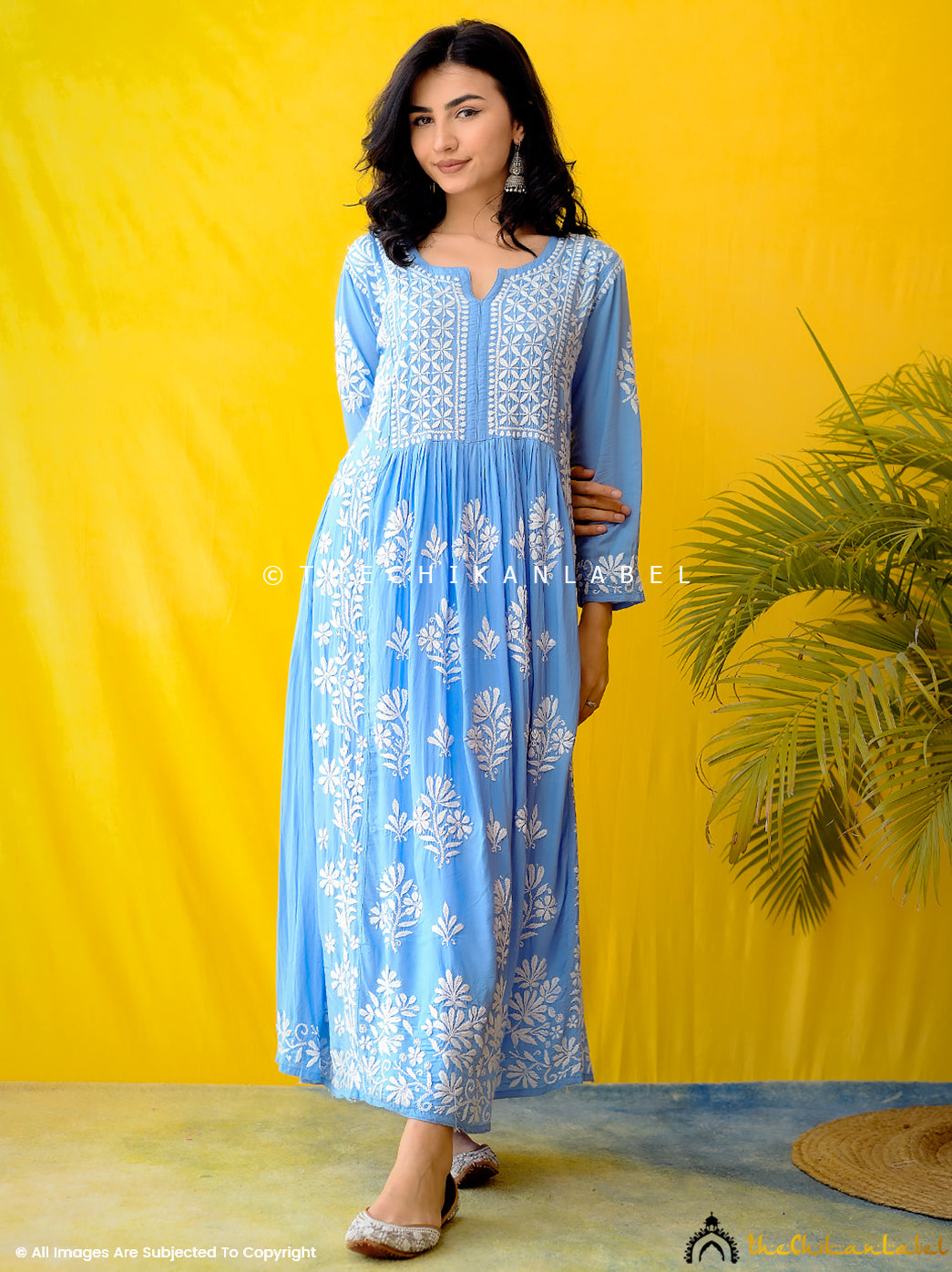 Zinia Modal Chikankari A-Line Kurti - Powder Blue