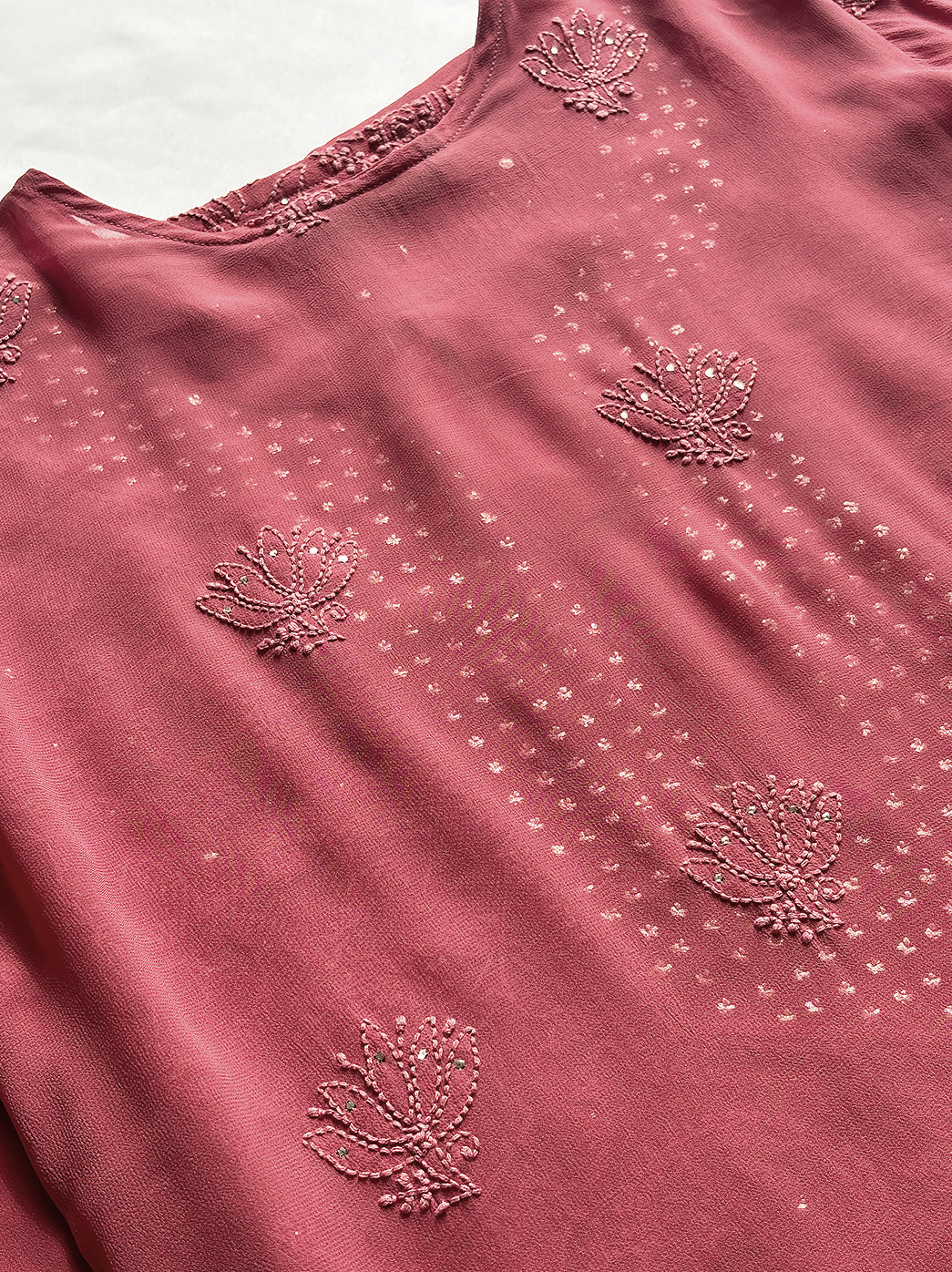 Coral Viscose Mukaish Chikankari Straight Kurti