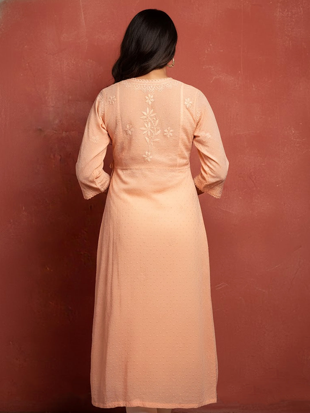 Peach Cotton Chikankari Angrakha