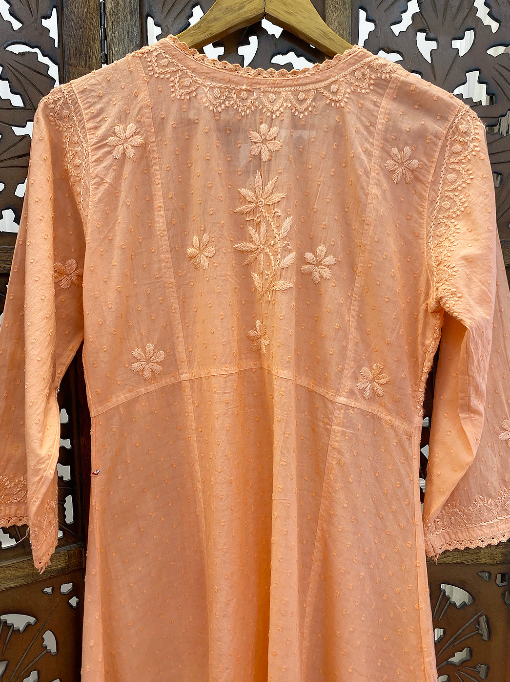 Peach Cotton Chikankari Angrakha
