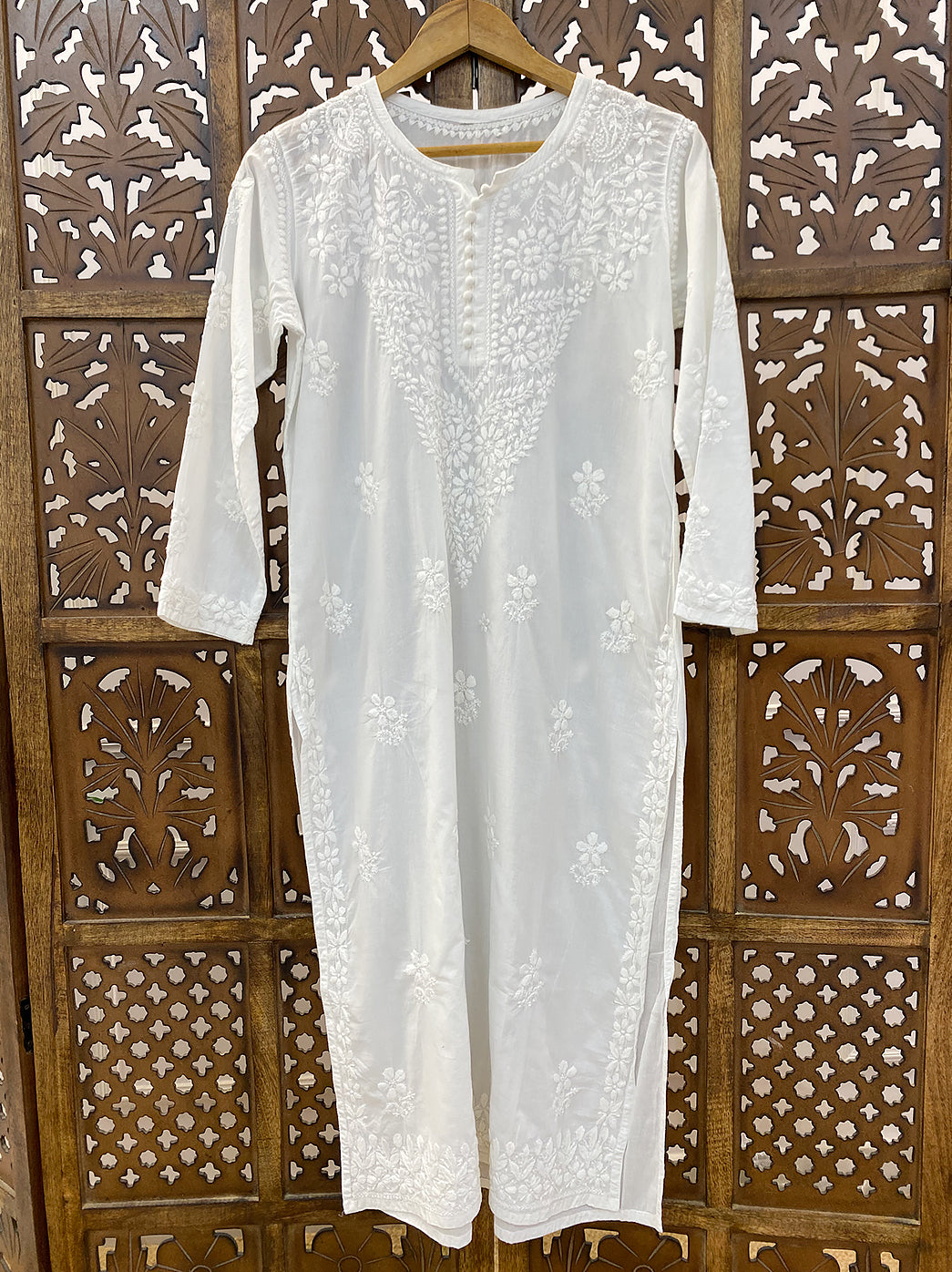 White Cotton Chikankari Straight Kurti