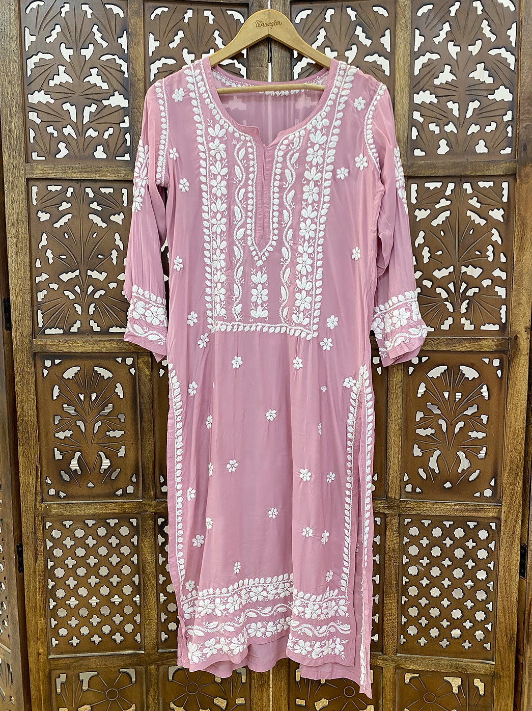 Champagne Muslin Chikankari Straight Kurti