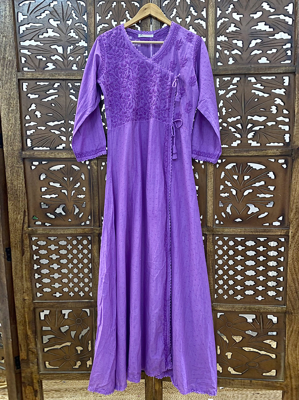 Lavender Cotton Chikankari Slit Angrakha
