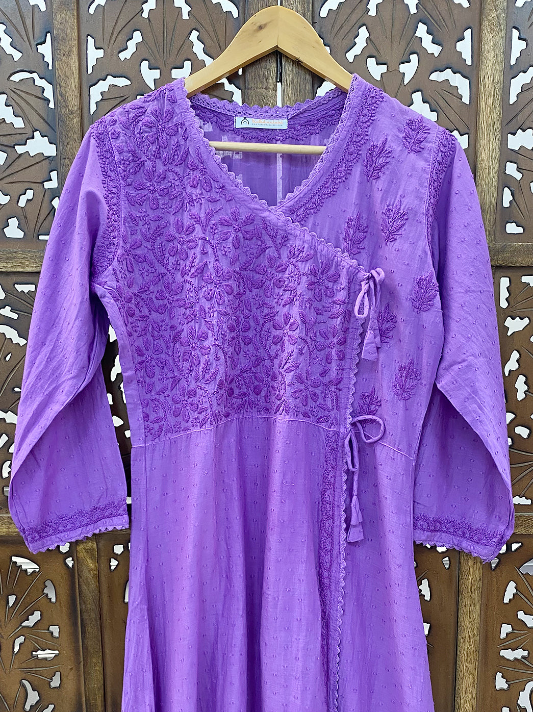 Lavender Cotton Chikankari Slit Angrakha