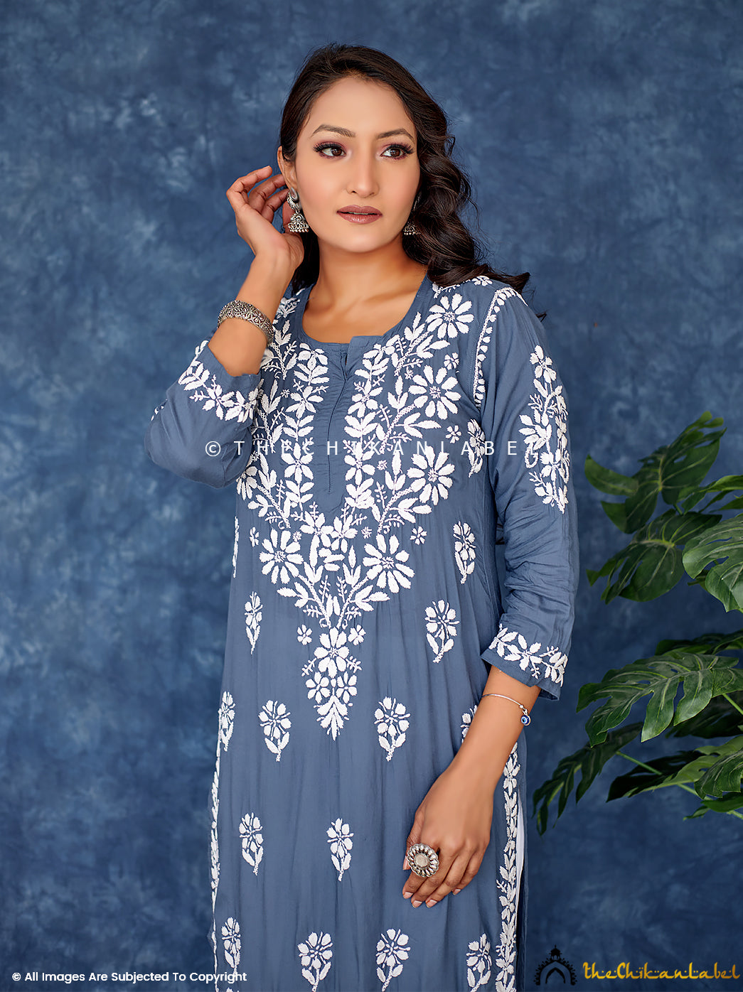 Grey Modal Chikankari Straight Kurti
