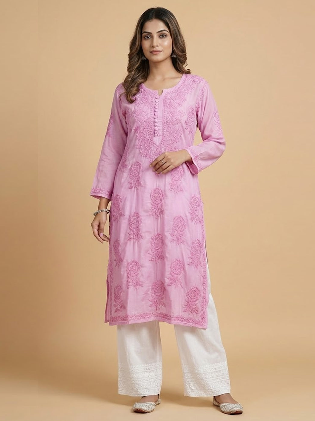 Lilac Muslin Chikankari Straight Kurti