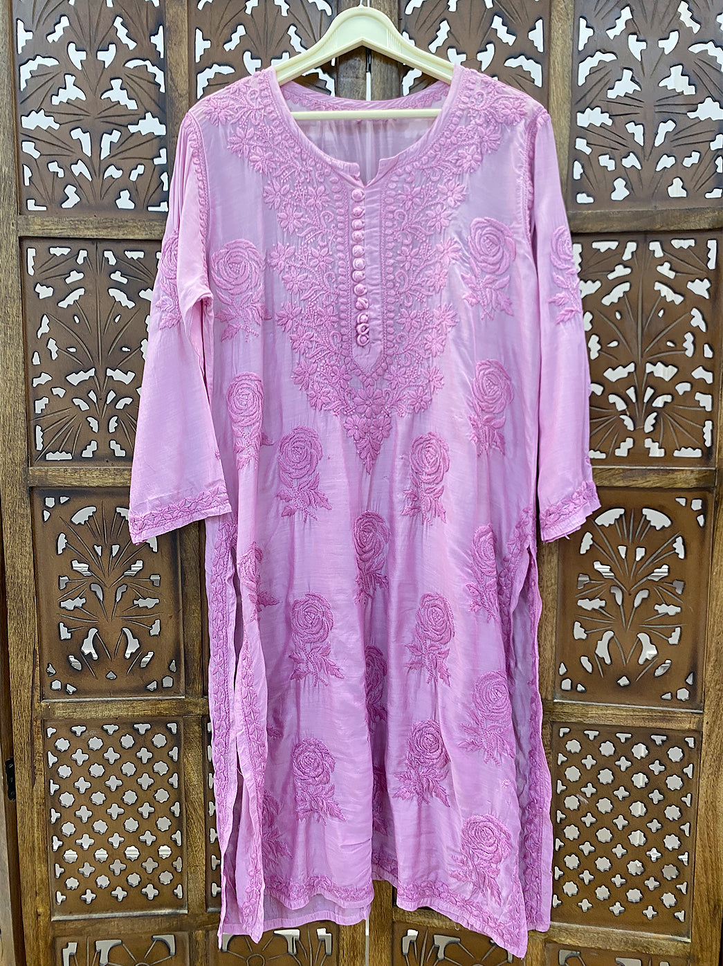 Lilac Muslin Chikankari Straight Kurti