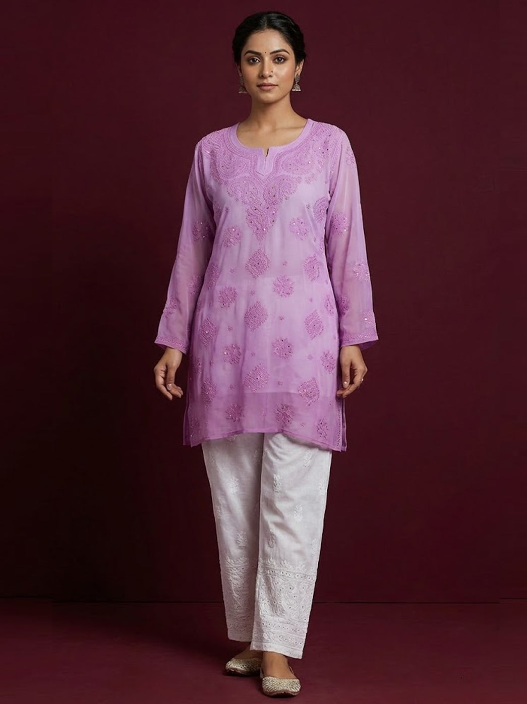 Purple Viscose Chikankari Top