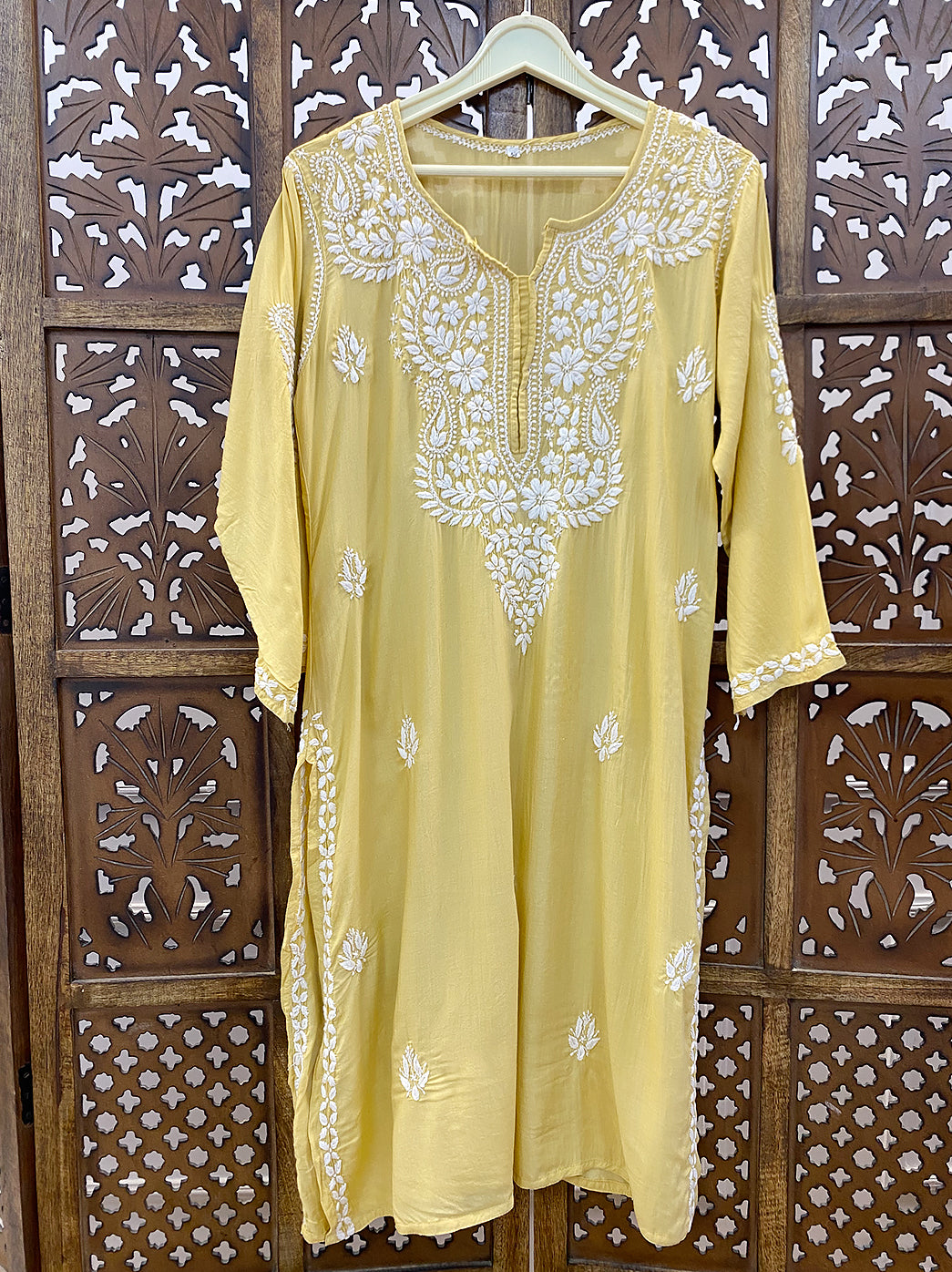 Beige Modal Chikankari Straight Kurti