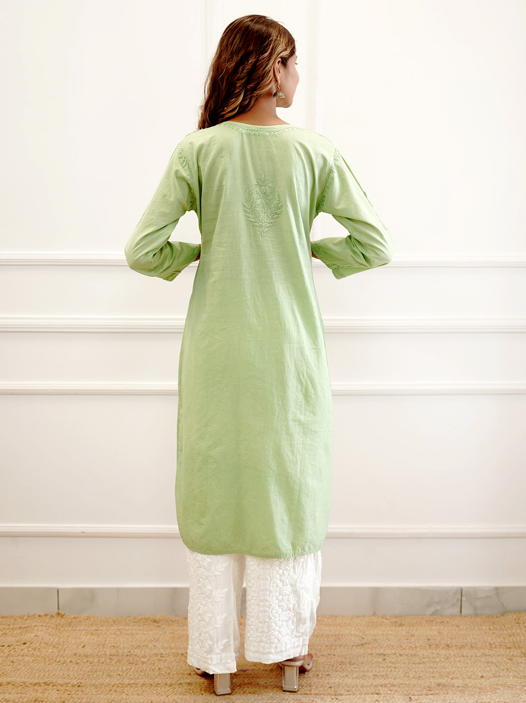 Pista Green Modal Chikankari Straight Kurti