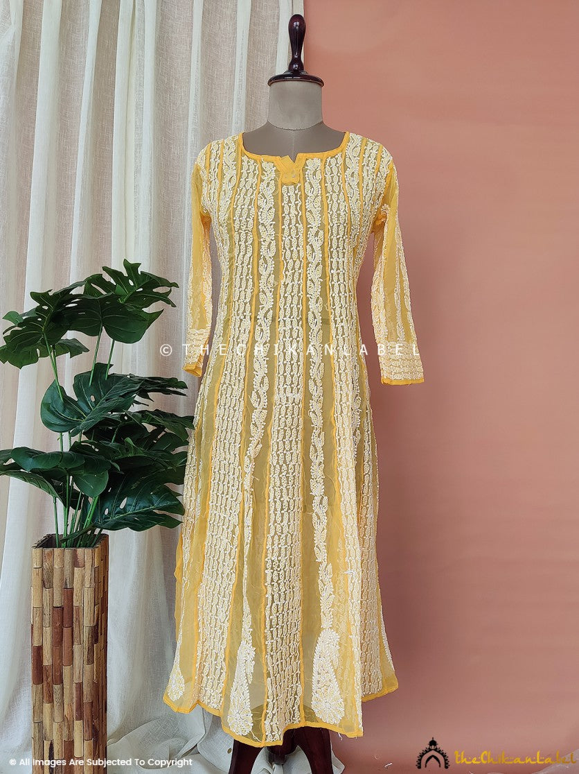 Yellow Georgette Chikankari Anarkali