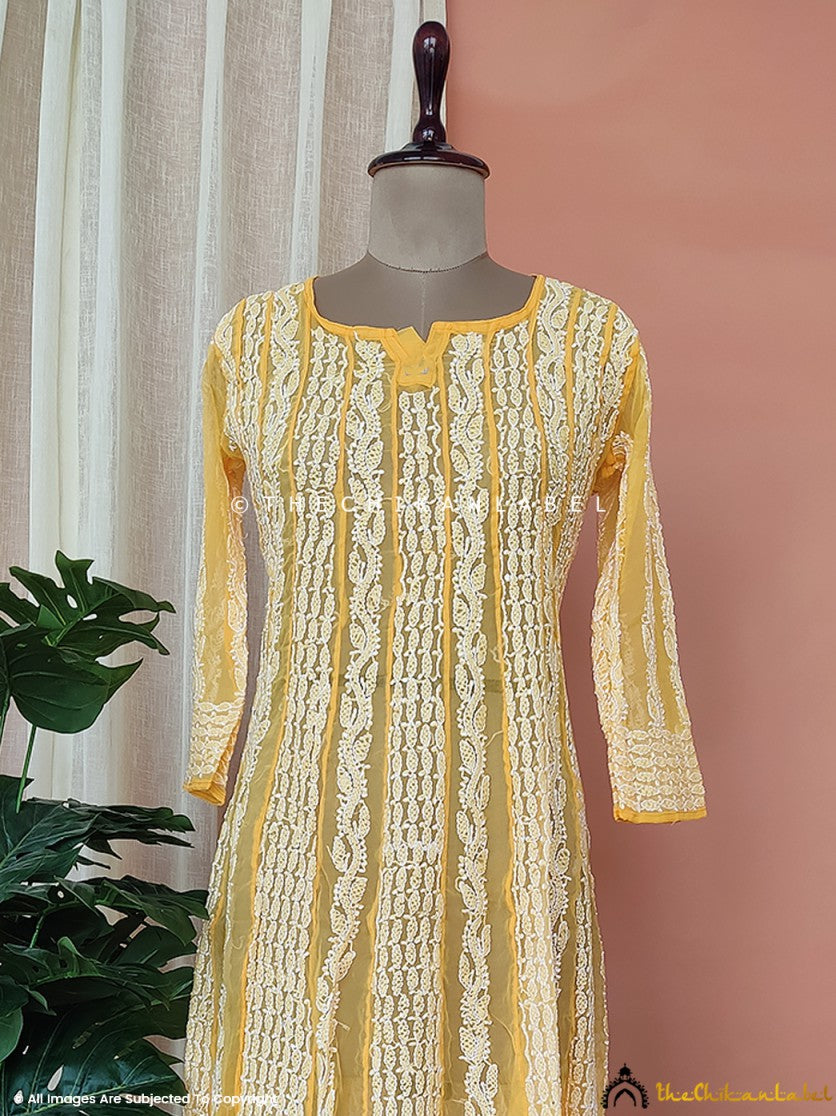 Yellow Georgette Chikankari Anarkali