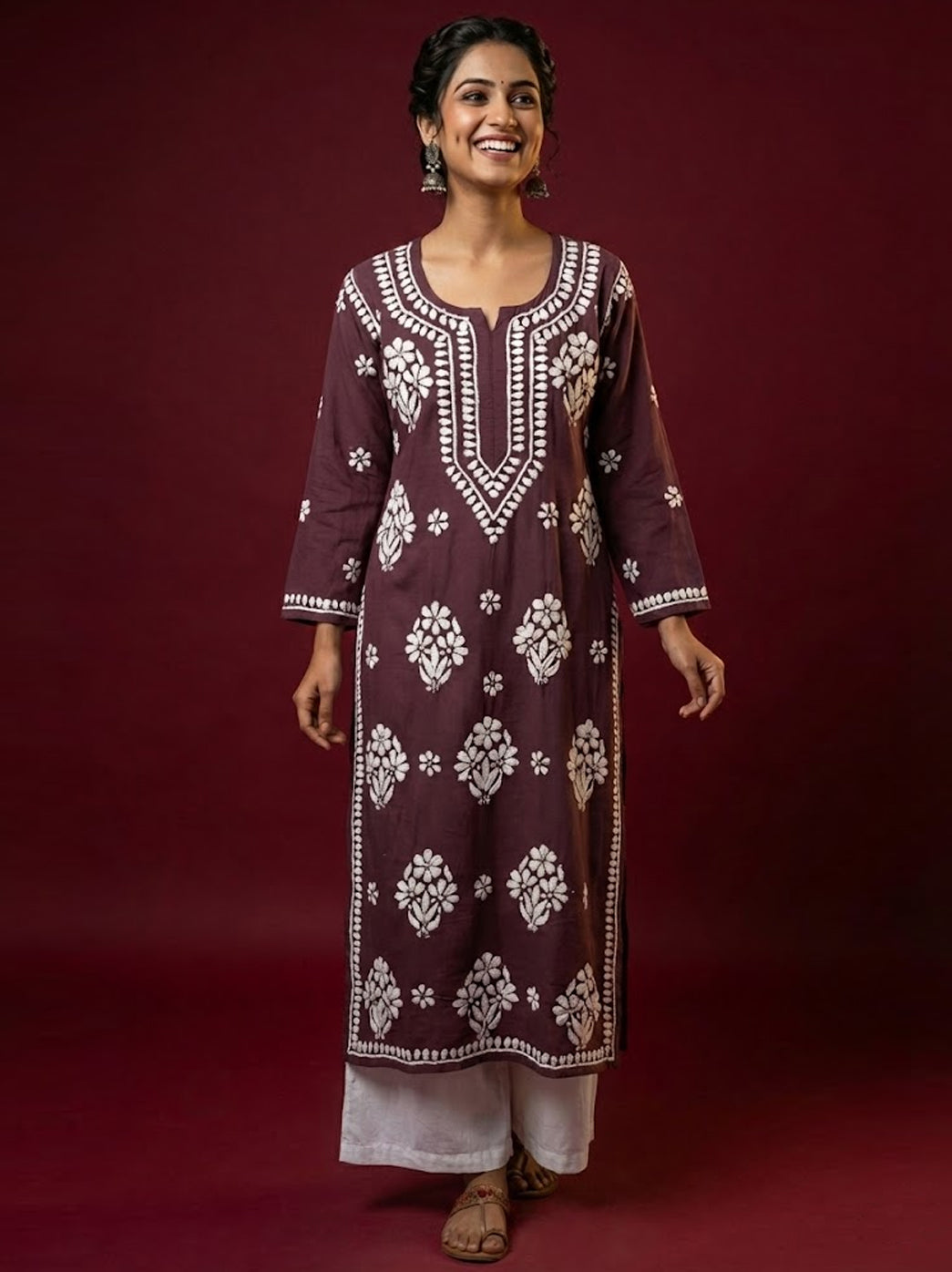 Mauve Rayon Chikankari Straight Kurti