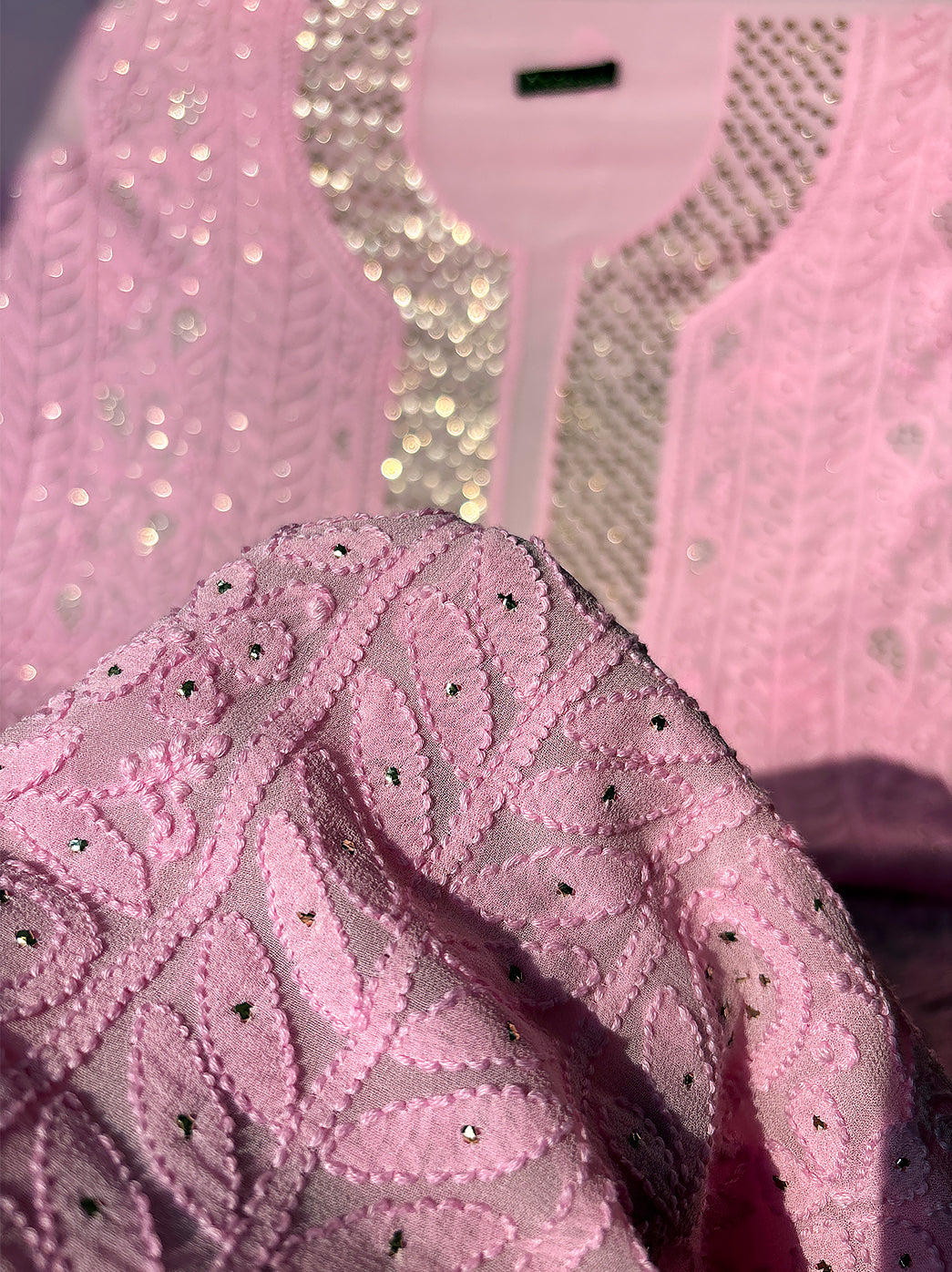Baby Pink Arz Viscose Chikankari Un-Stitched Kurta with Dupatta
