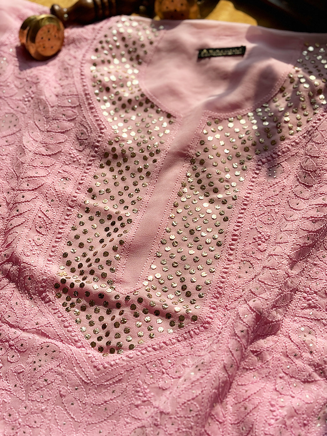 Baby Pink Arz Viscose Chikankari Un-Stitched Kurta with Dupatta
