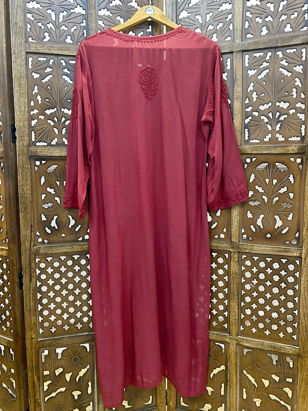 Red Modal Chikankari Straight Kurti