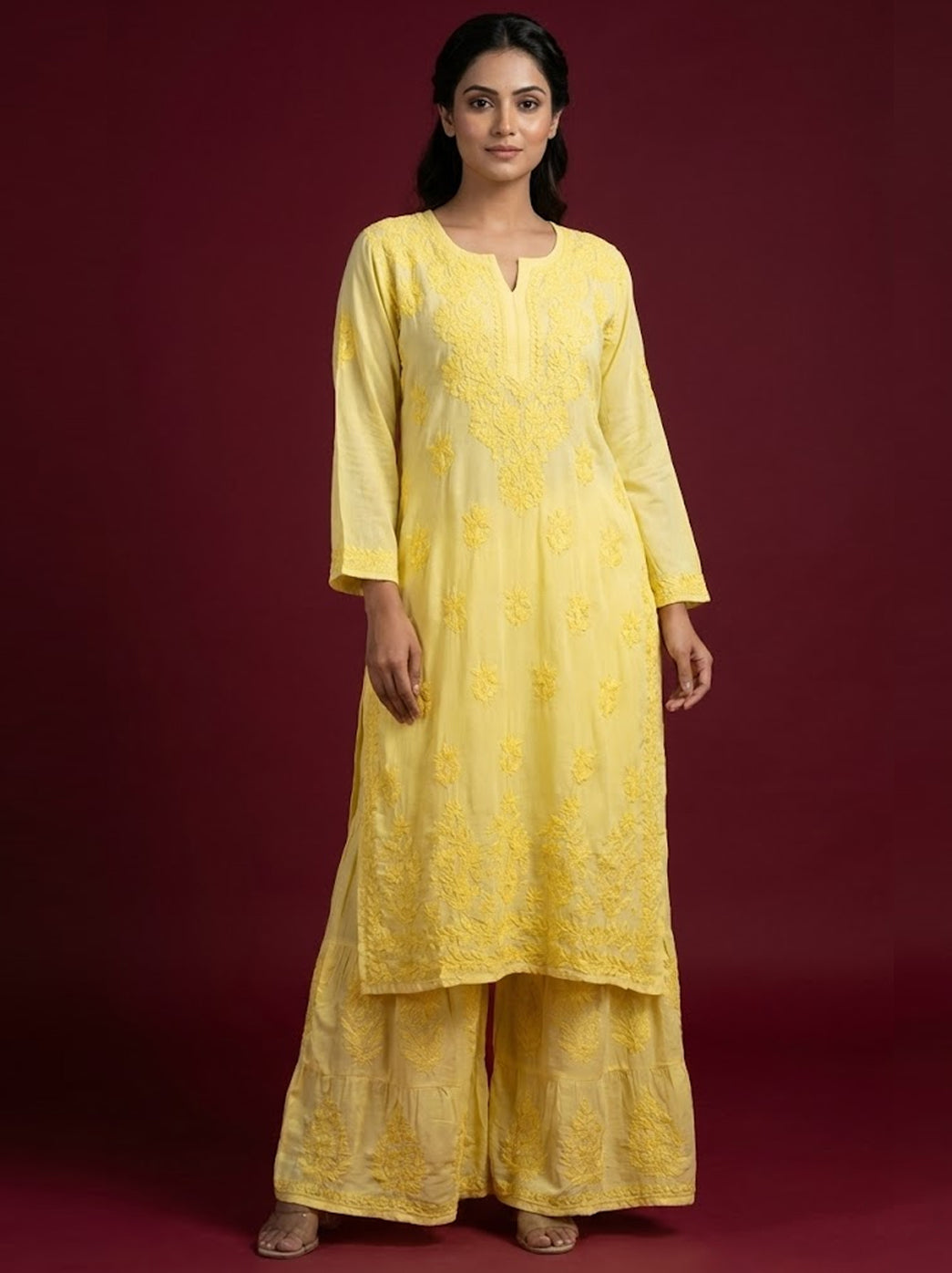 Yellow Modal Chikankari Kurti Garara Set