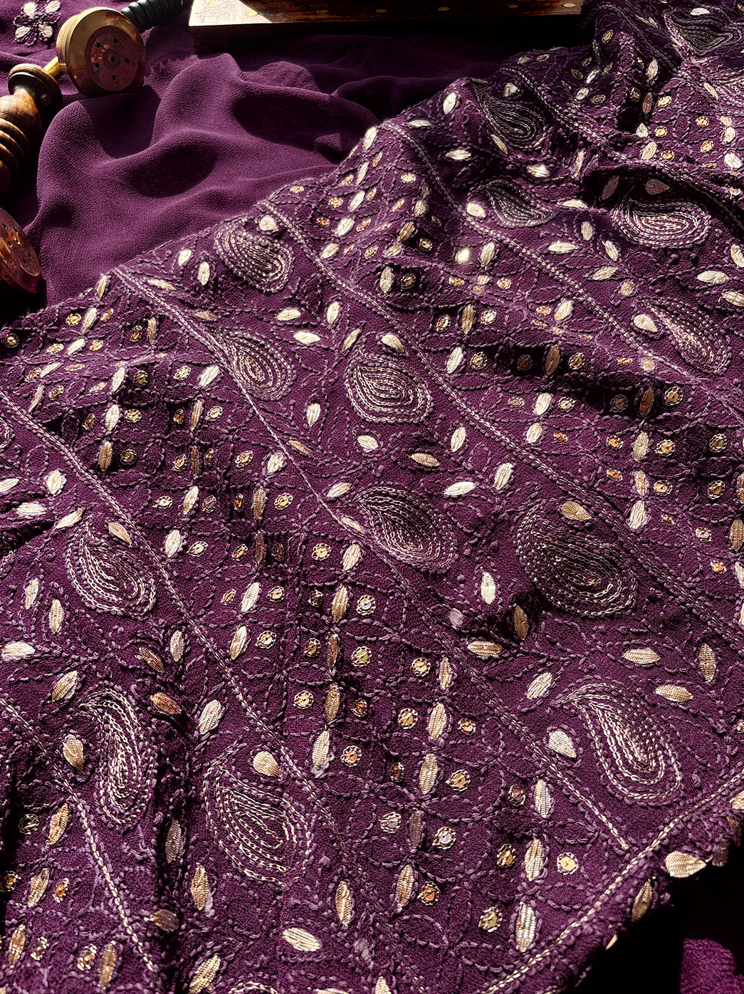 Wine Viscose Chikankari Un-Stitched Kurti Piece with Dupatta