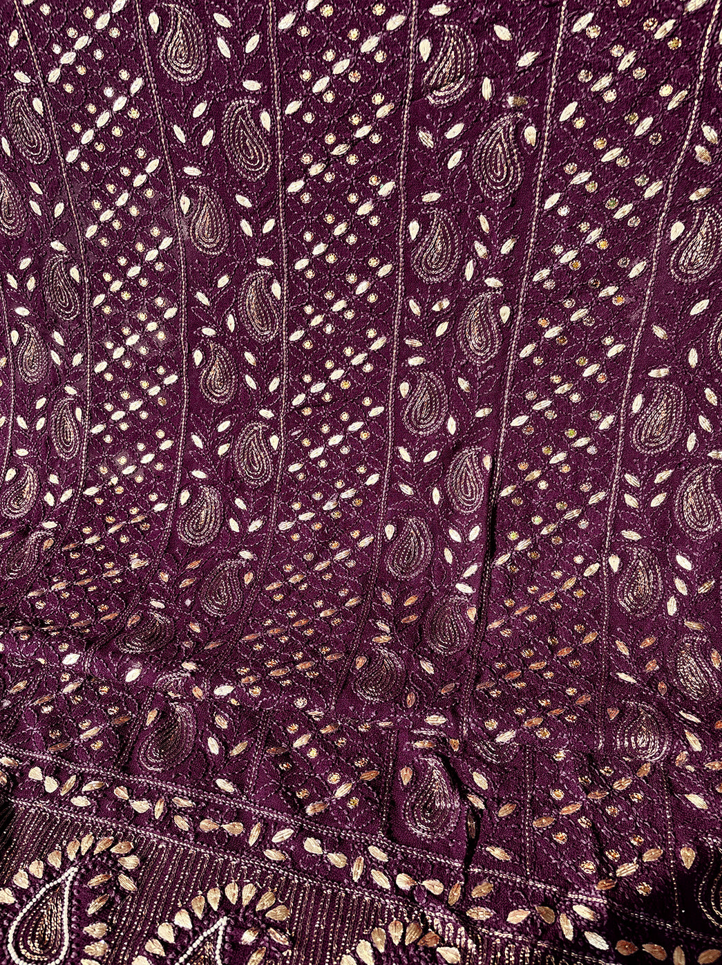 Wine Viscose Chikankari Un-Stitched Kurti Piece with Dupatta