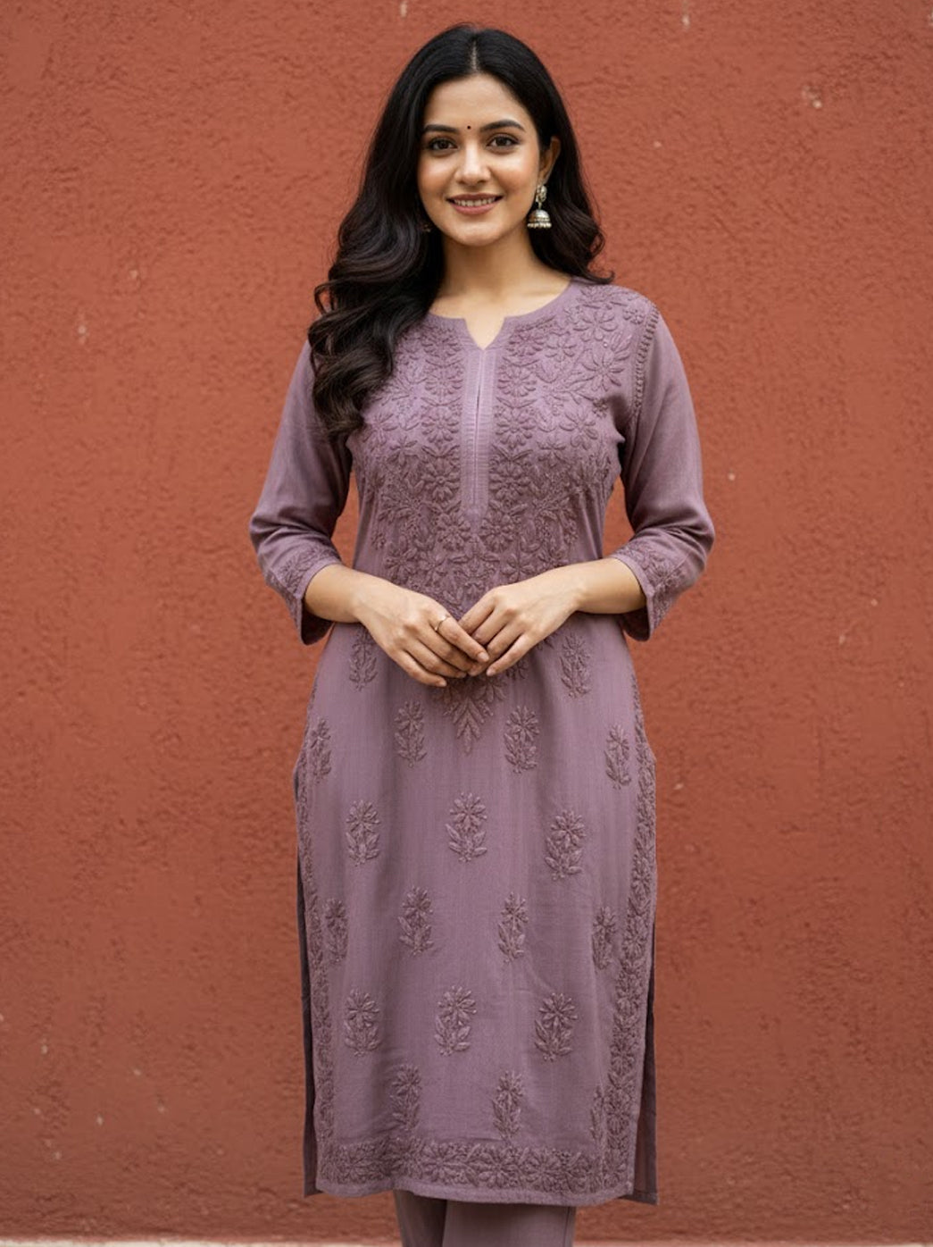 Choco Rayon Chikankari Straight Kurti