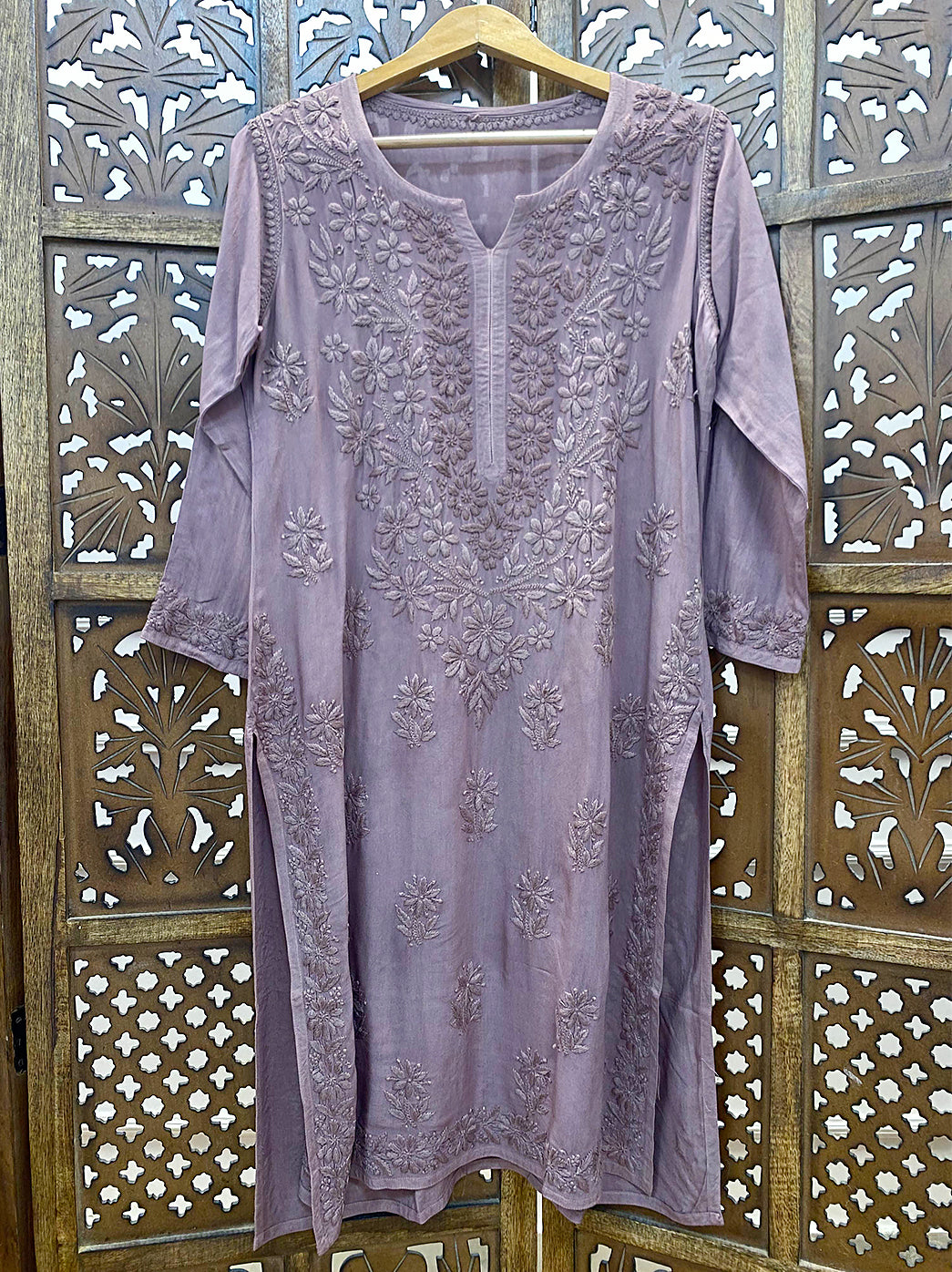 Choco Rayon Chikankari Straight Kurti