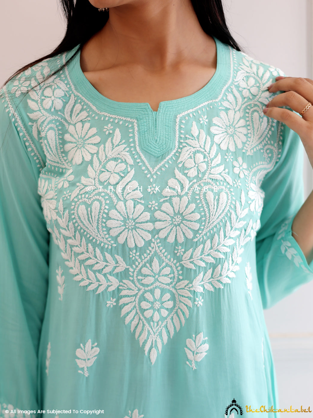 Sea Green Modal Chikankari Short Kurti