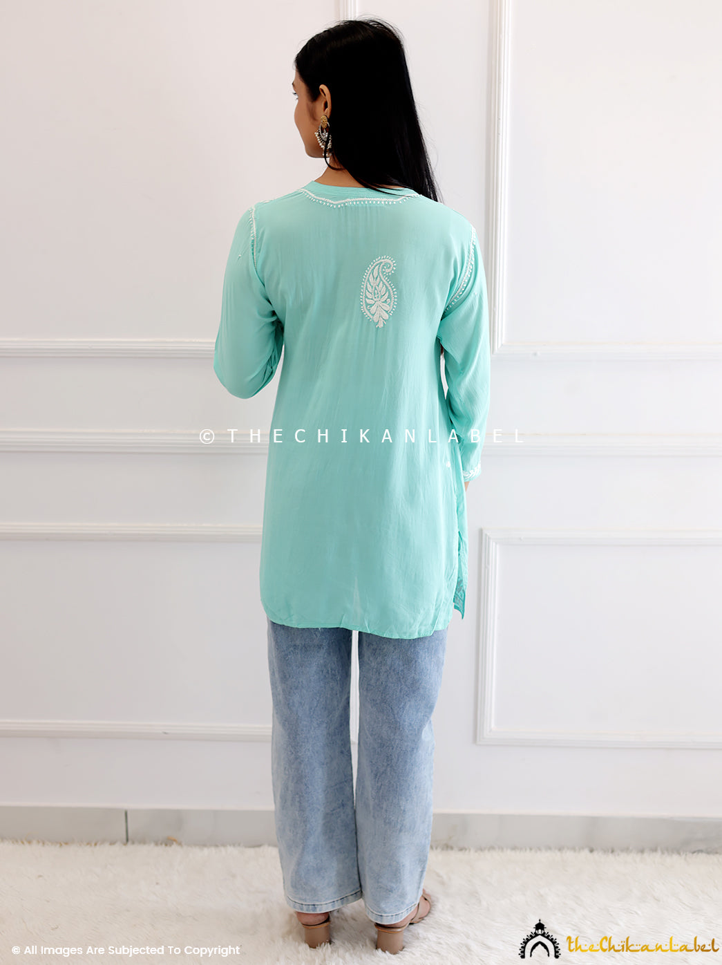 Sea Green Modal Chikankari Short Kurti