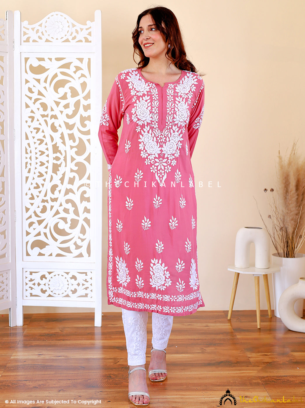 Coral Masoom Modal Chikankari Straight Kurti
