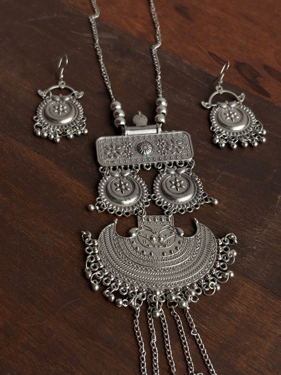 Banjara Oxidised Silver-Tone Statement Necklace & Earrings Set