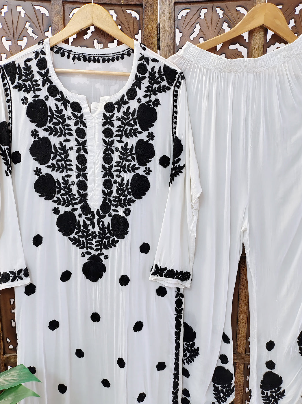 White Modal Chikankari Kurti Palazzo Set