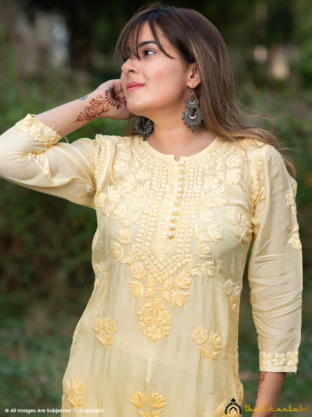 Yellow Muslin Chikankari Straight Kurti