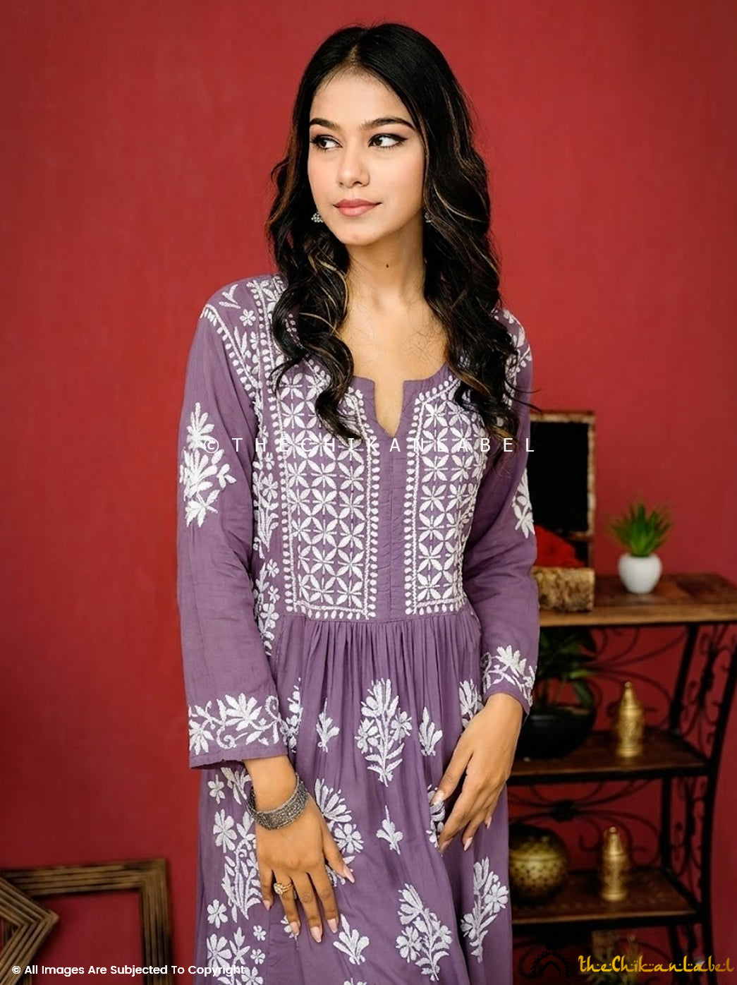 Mauve Zinia Modal Chikankari A-Line Kurti