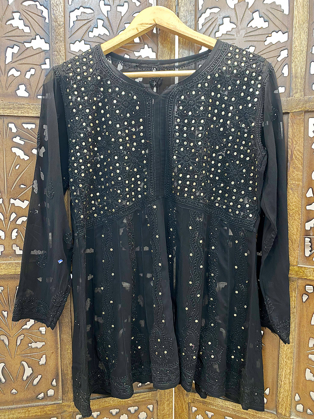 Black Viscose Chikankari Short Top