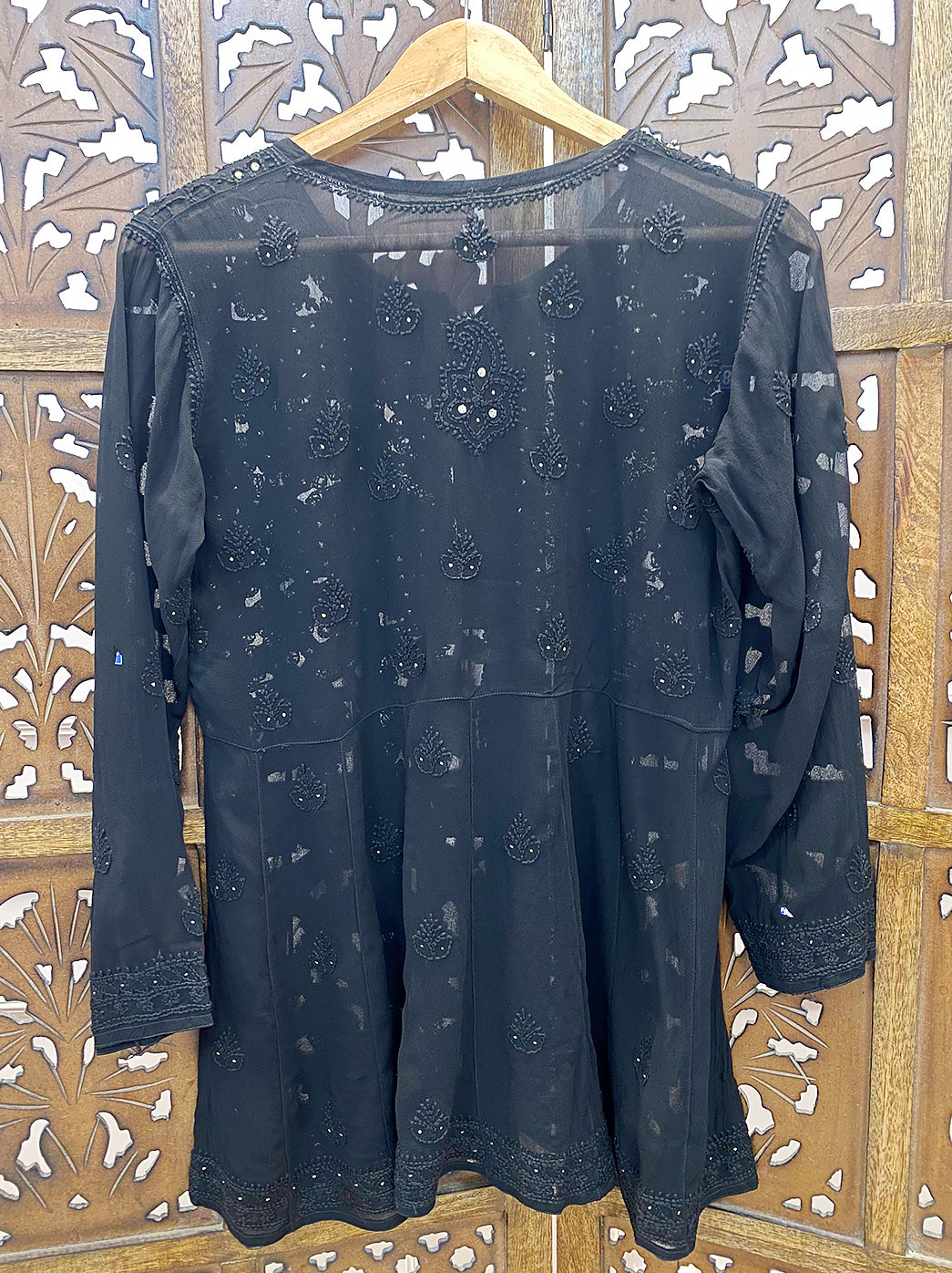 Black Viscose Chikankari Short Top