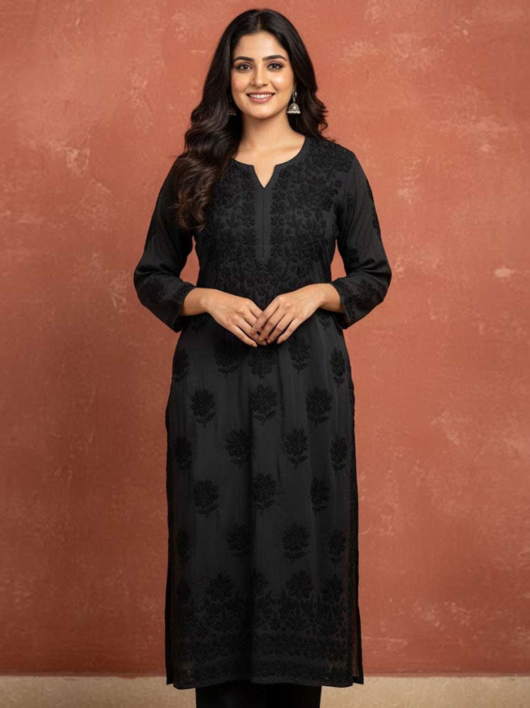 Black Modal Chikankari Straight Kurti