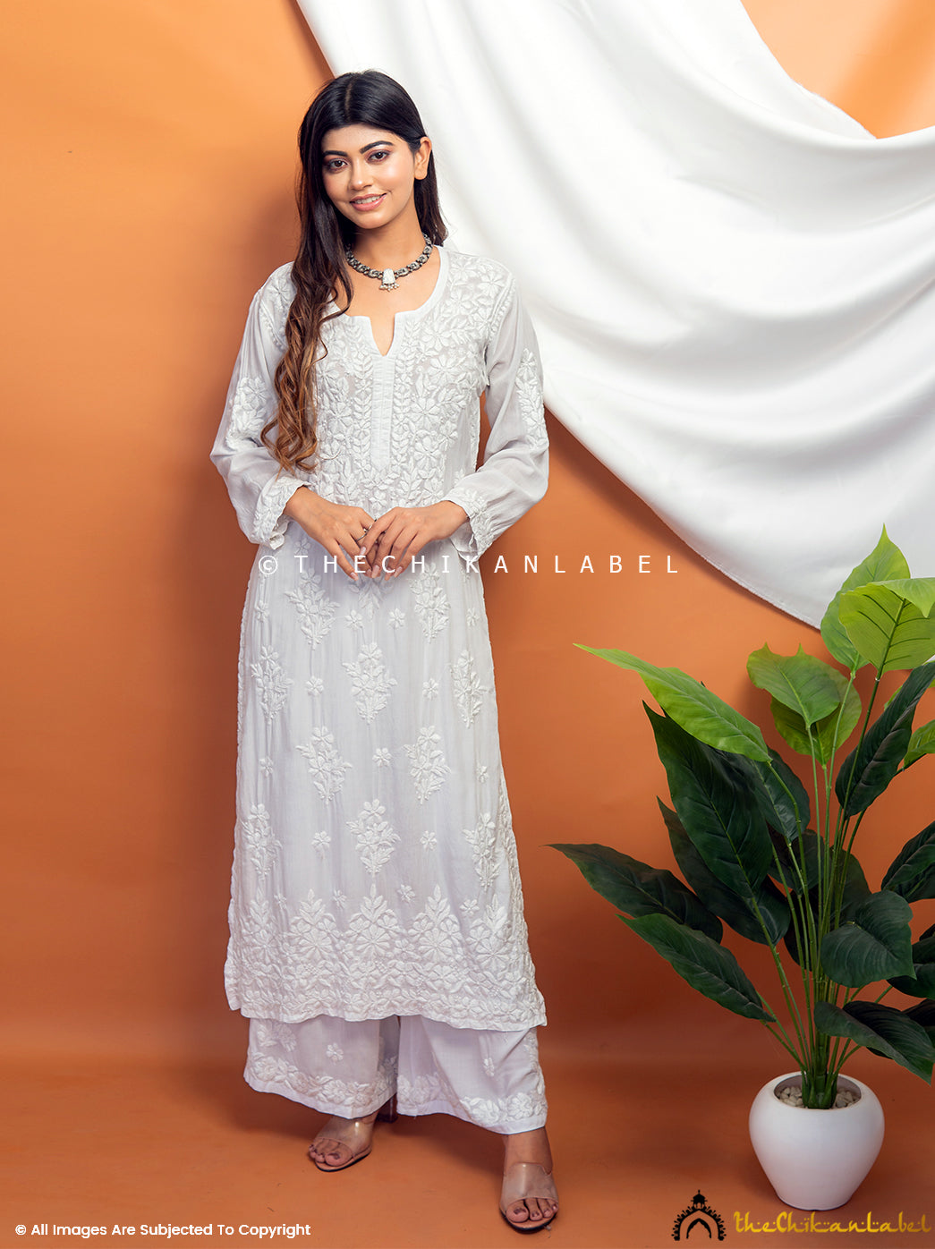 White Ezrah Modal Chikankari Straight Kurti , Chikankari Straight Kurti in Modal Fabric For woman