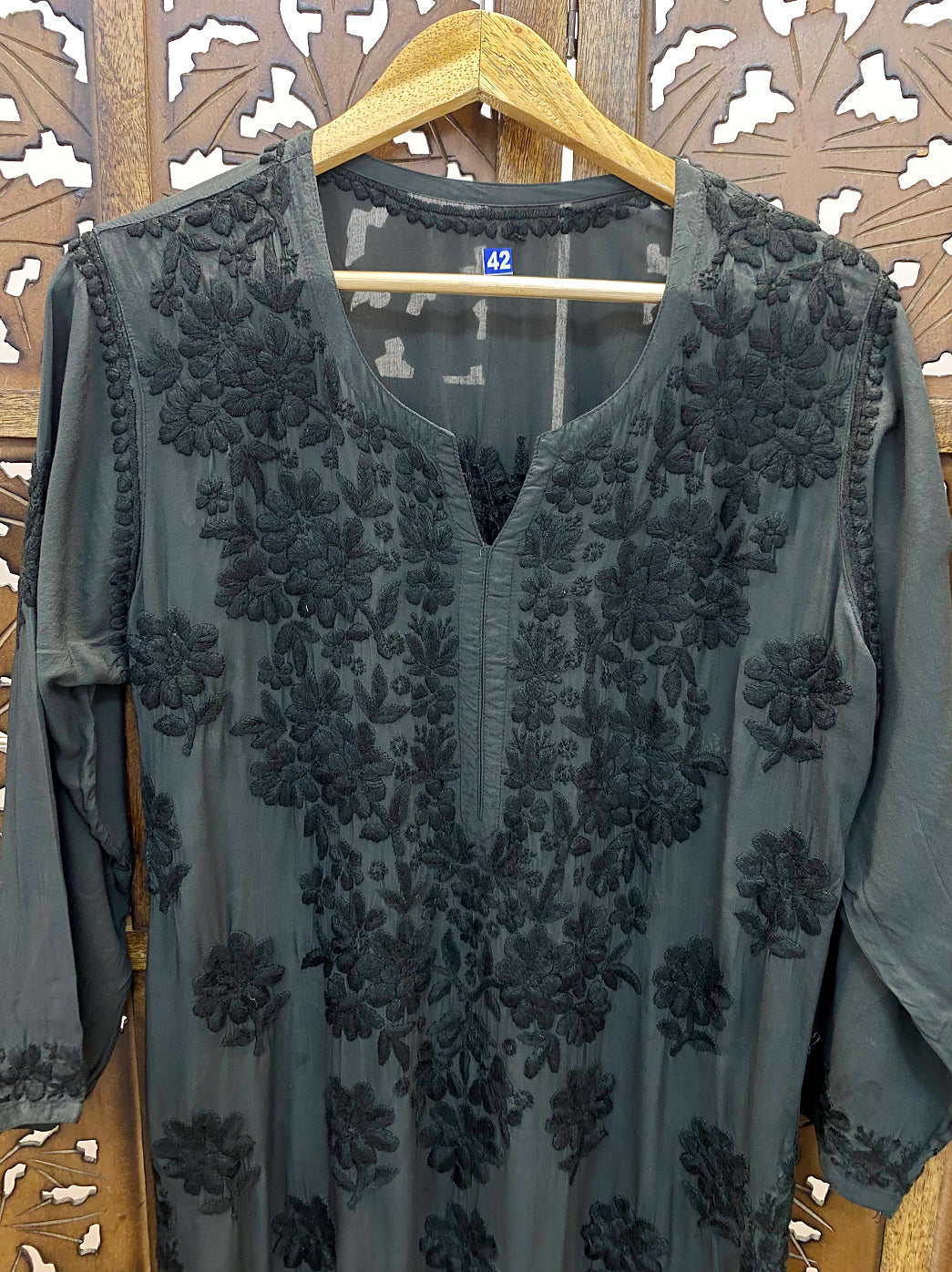 Black Modal Chikankari Straight Kurti