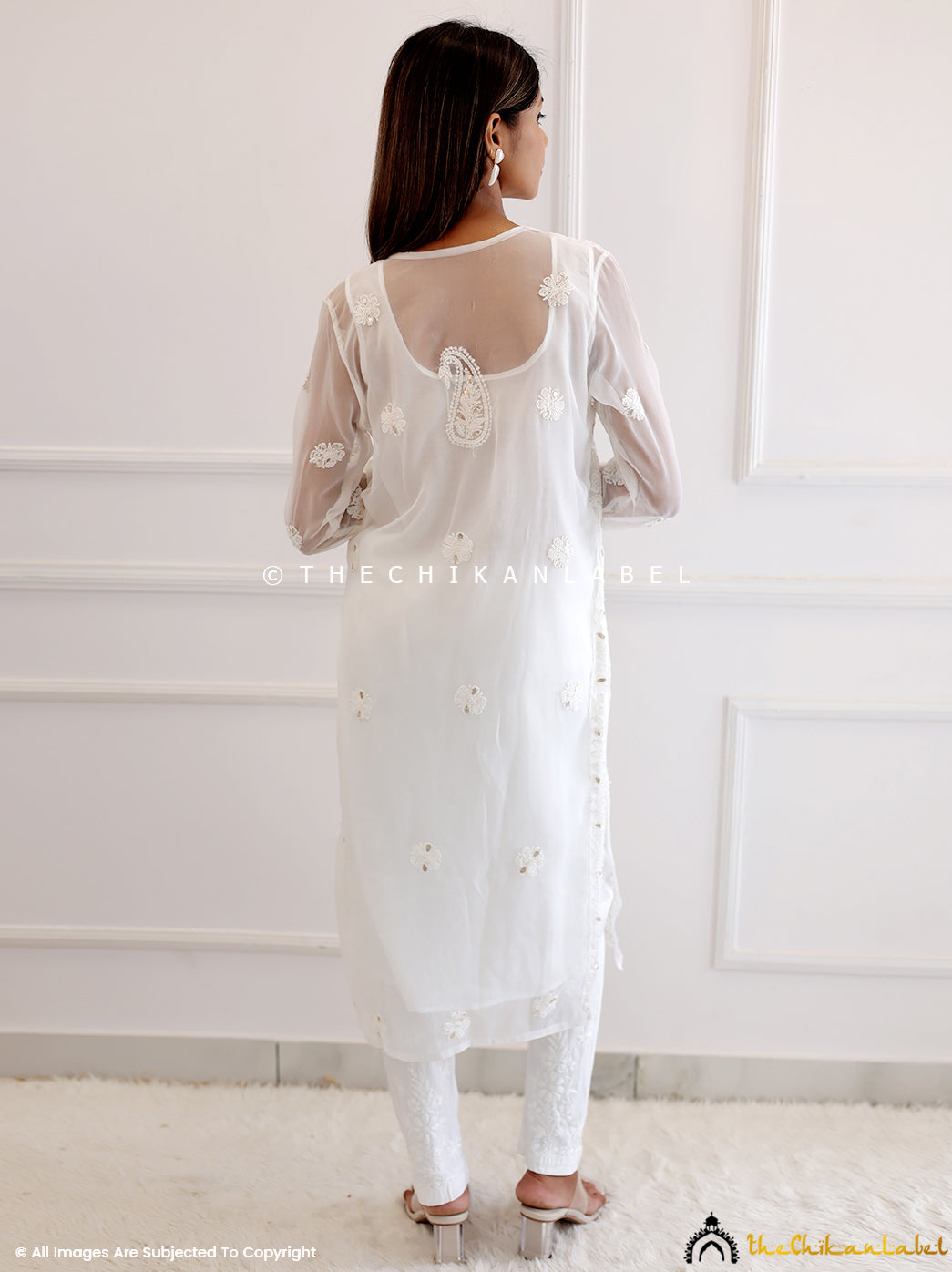 White Georgette Chikankari Straight Gota Patti Kurti