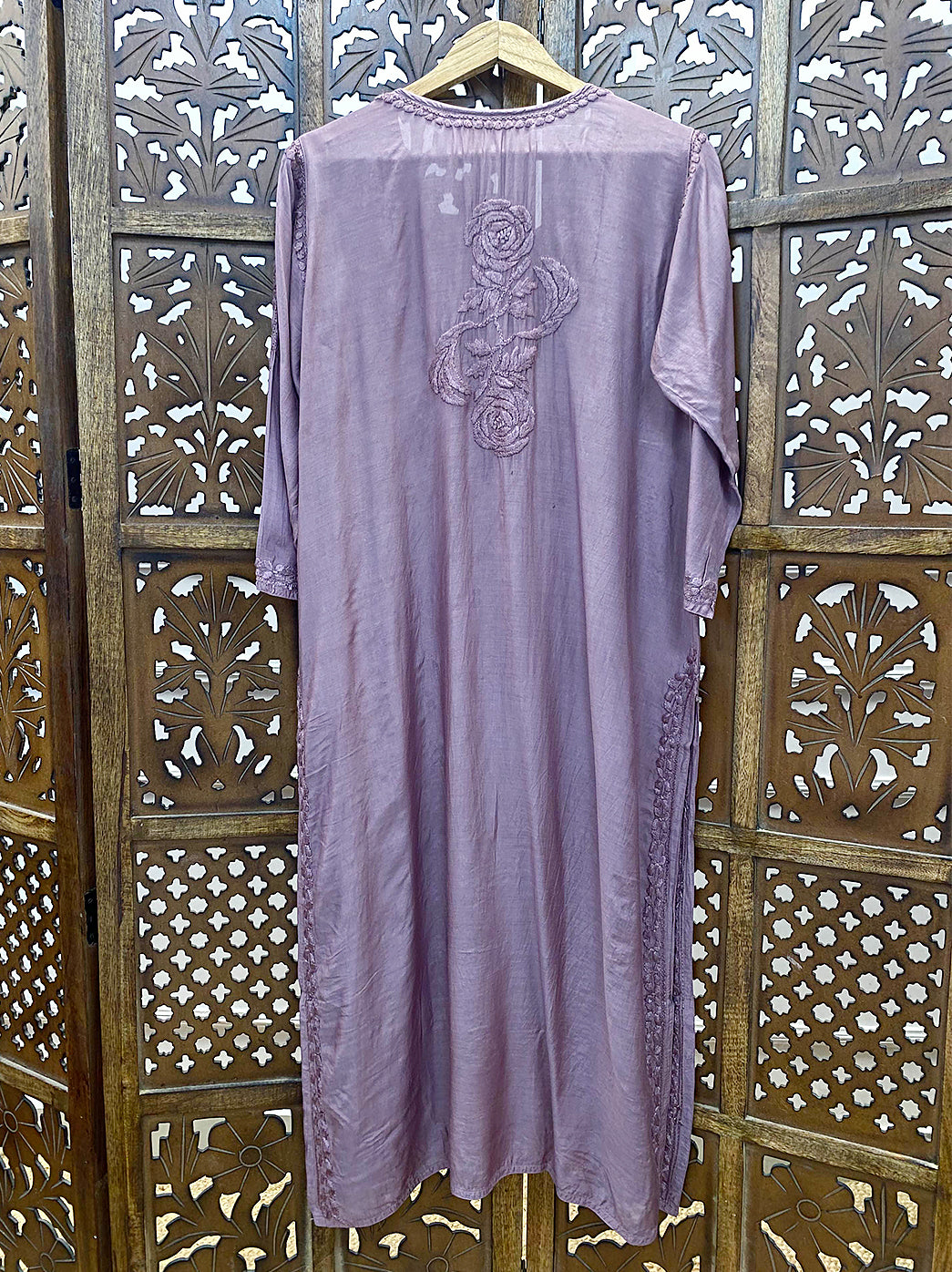 Choco Gulaab Muslin Chikankari Straight Kurti