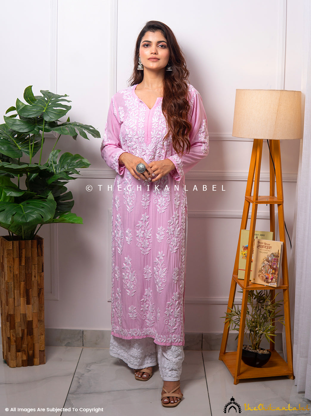 Baby Pink Eira Modal Chikankari Straight Kurti ,Chikankari Straight Kurti In Modal Fabric For Woman