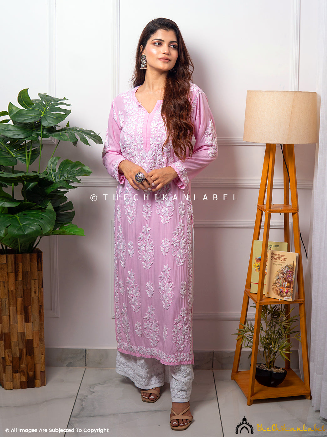 Baby Pink Eira Modal Chikankari Straight Kurti ,Chikankari Straight Kurti In Modal Fabric For Woman