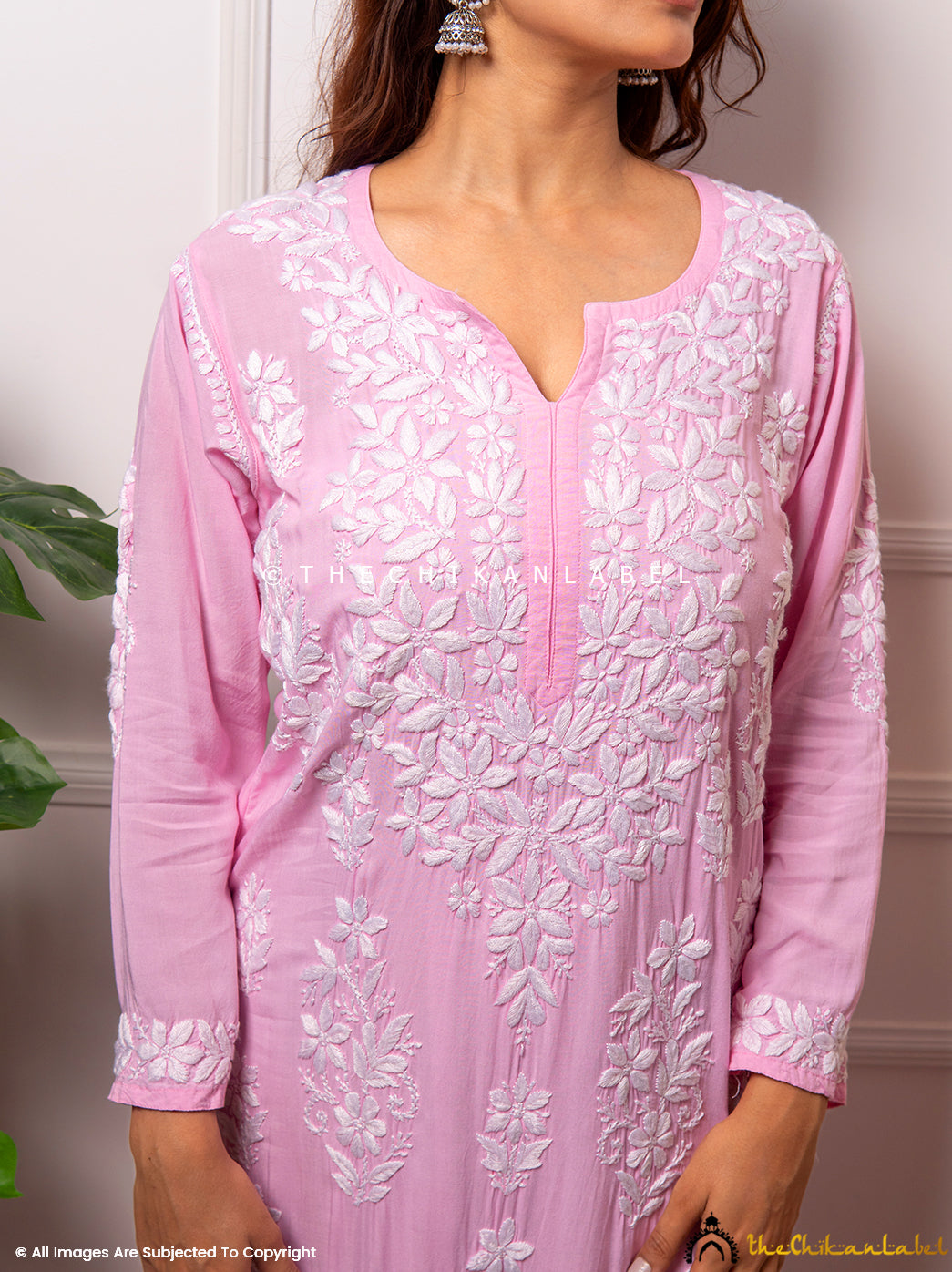 Baby Pink Eira Modal Chikankari Straight Kurti ,Chikankari Straight Kurti In Modal Fabric For Woman