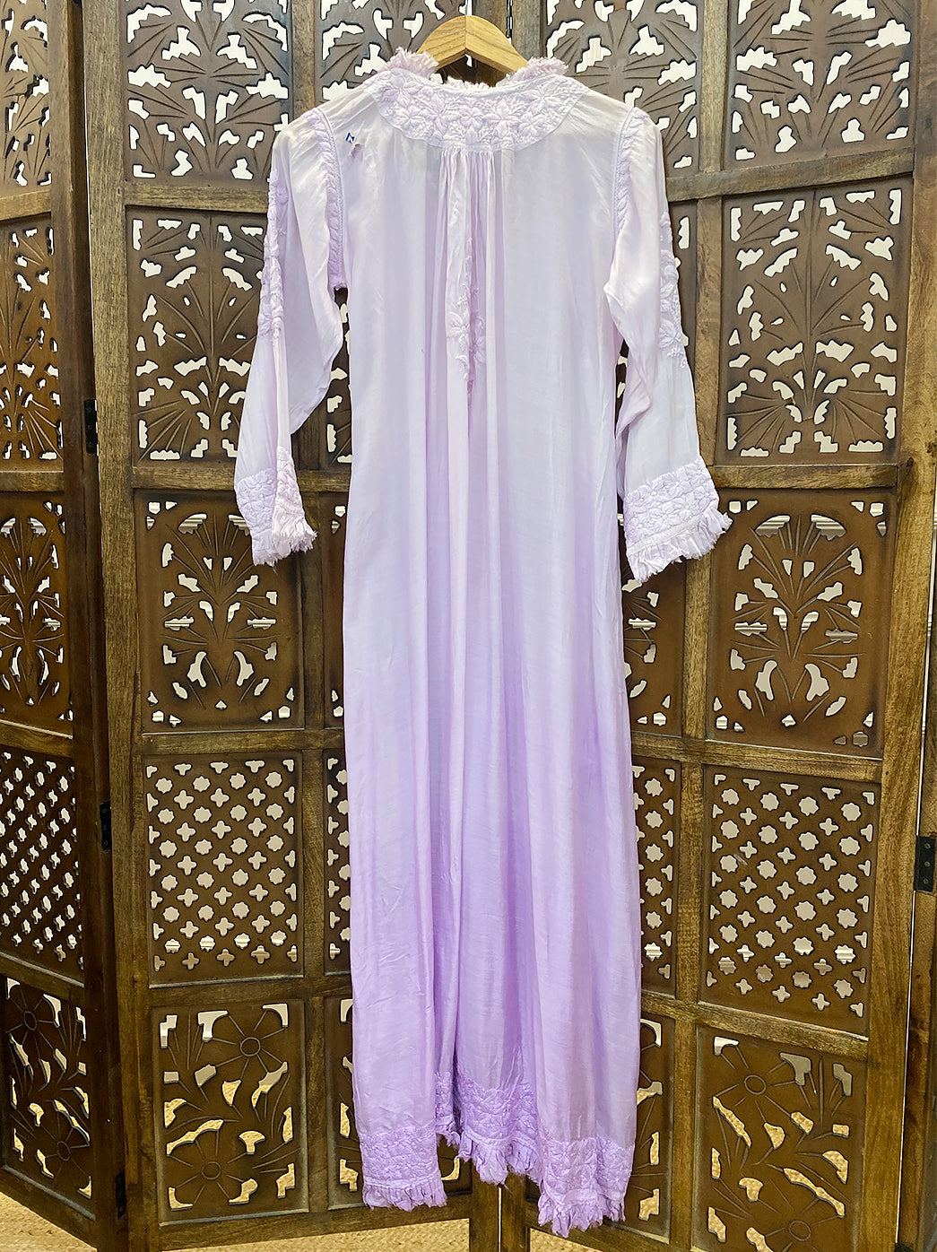 Lavender Muslin Chikankari A-Line Kurti