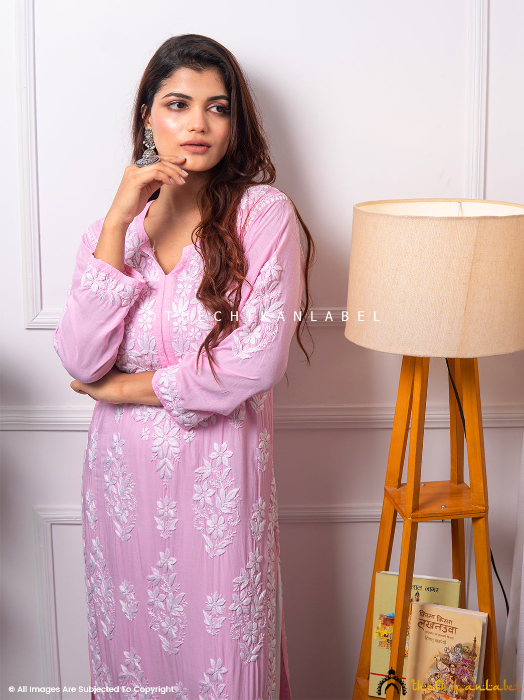 Baby Pink Eira Modal Chikankari Straight Kurti ,Chikankari Straight Kurti In Modal Fabric For Woman