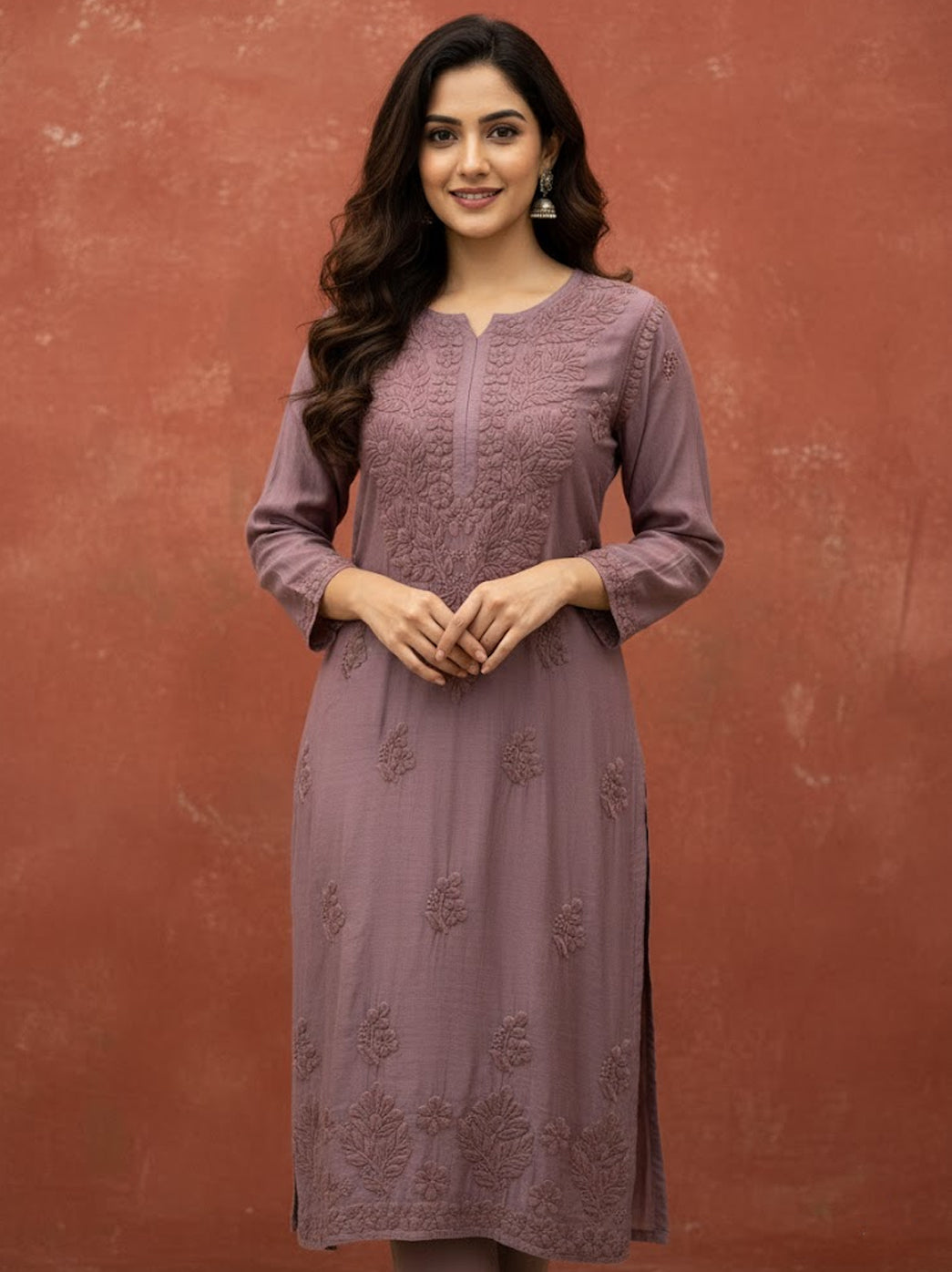 Choco Muslin Chikankari Straight Kurti