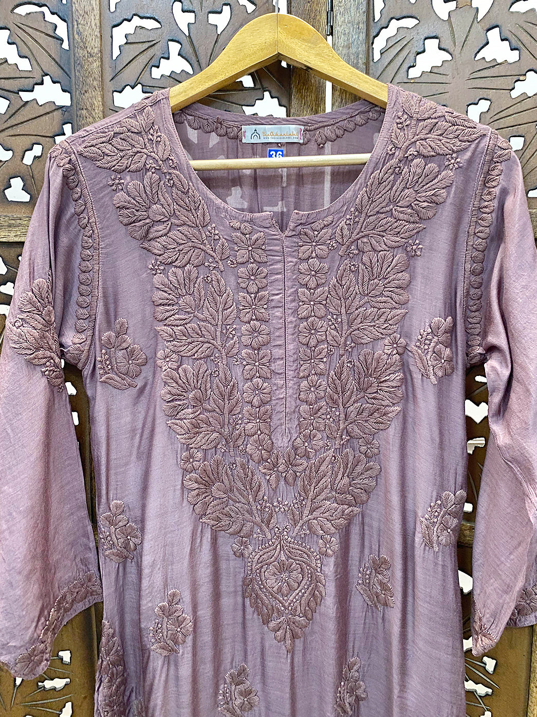 Choco Muslin Chikankari Straight Kurti